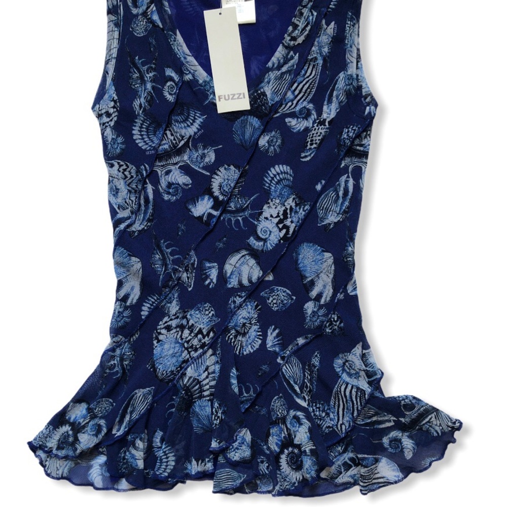 Nwt Fuzzi “Seashell” Ruffle Hem Mesh Top - image 3